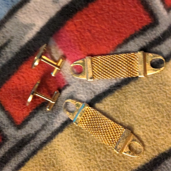 Gold Mesh Mid Century Cufflinks Gold Tone Men's Jewelry 1960s 1970s - Picture 9 of 9
